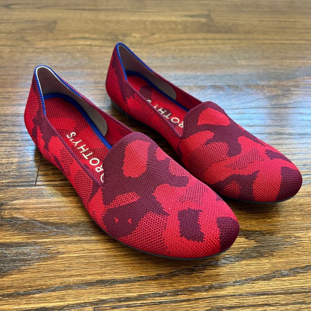 Rothy's Red Camo Flats Shoes Retired Camouflage Print Women's Size 8 EUC